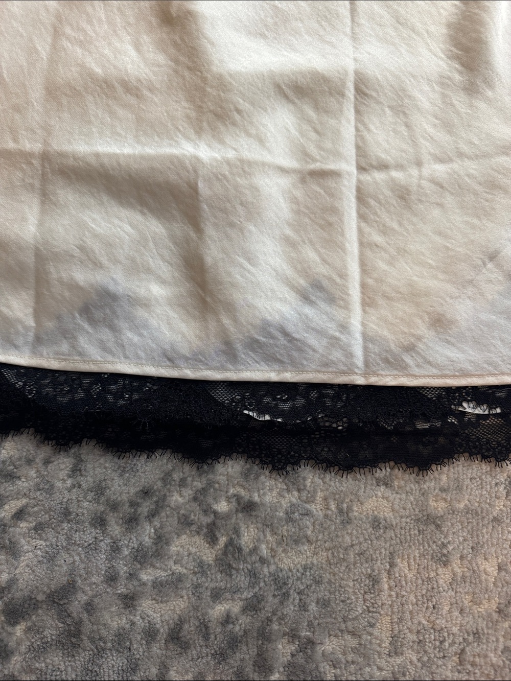 Abercrombie & Fitch Cream Midi Satin Skirt with Black Lace Trim - Picture 3 of 4